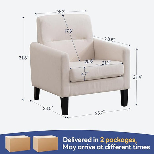 Accent Chairs Set of 2, Mid Century Modern Living Room Chairs Comfy Reading Chair with Upholstered Cushion Relax Armchair for Bedroom Apartment,Office, Begie
