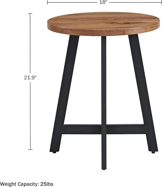 Lavish Home End Table - Industrial Side Table with MDF Top and Metal Frame - Round Table for Living Room, Bedroom, Hallway, or Dorm Room (Walnut)