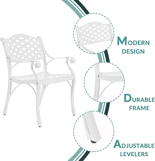 MEETWARM 9-Piece Outdoor Patio Dining Set, 8 Outdoor Dining Chairs and 1 Oval Table with 2" Umbrella Hole, All Weather Cast Aluminum Patio Funiture Set for Backyard, Garden, Patio,White