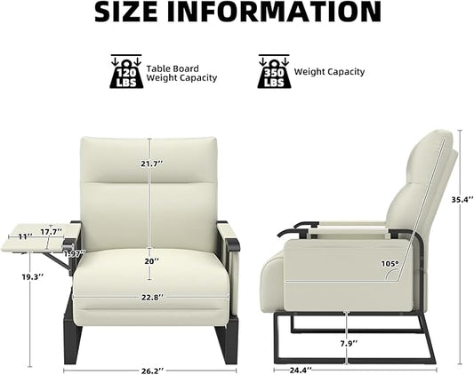 Upholstered Accent Chair, Modern Faux Leather Sofa Chair with Foldable Side Tray Table & Storage Pocket, Small Accent Sofa for Living Room, Bedroom, Reception Room, Beige