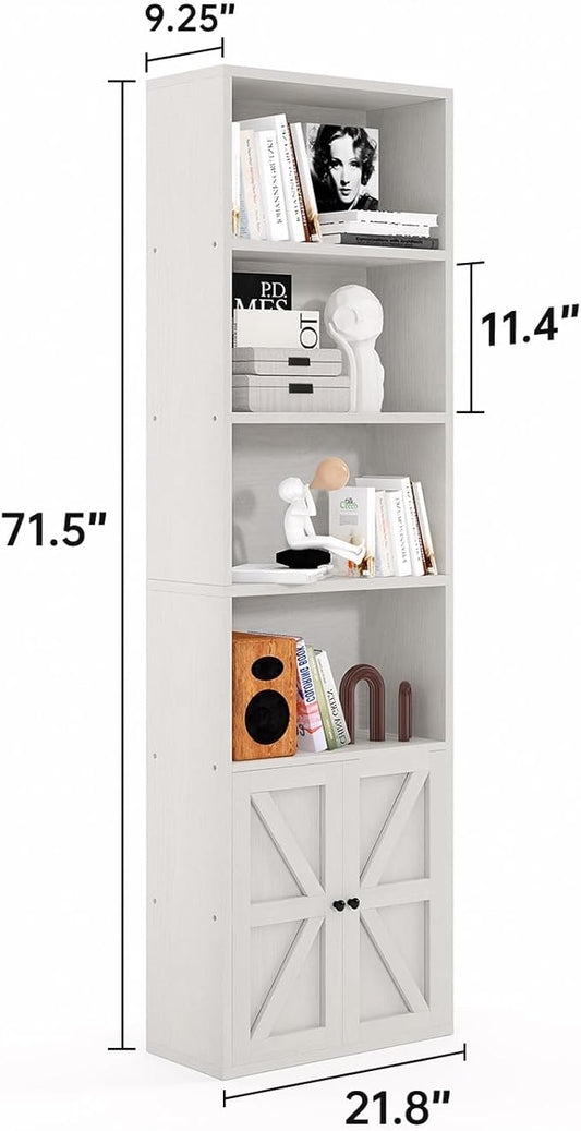 MXV 6-Tier Bookshelf and Bookcase Set of 2, Wooden Bookshelves with Cabinet Doors, Floor Bookshelves and Office Storage Cabinets for Home Office, Living Room (White 2 Pack, 6-Tier)