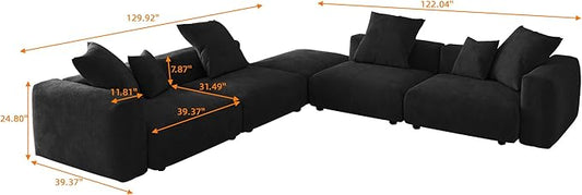 Oversized Modular Sectional Sofa with Ottomans,5 Seater Corduroy V Shaped Reversible Corner Couch,141.73" Convertible Sofa & Couch Free Combination for Living Rooom,Black