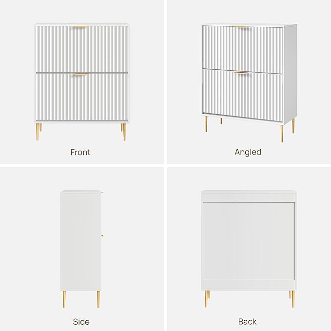 SICOTAS Fluted Shoe Cabinet Storage for Entryway with 4 Flip Drawers-11.8"Deep Freestanding Shoe Organizer Cabinet with 6-tier Shelves, Large 40 Pairs Shoes Rack Cabinet for Foyer Hallway, White, 2PCS