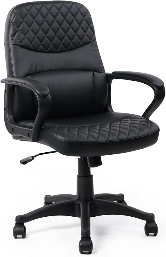 CLATINA Office Chair - Mid Back Leather Computer Desk Chair with Wheels, Ergonomic Executive Swivel Chair with Lumbar Support, Armrest for Home Office Black, 8 Pack