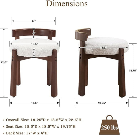 Modern Vanity Chair Upholstered Small Ottoman Footstool, Make Up Stool Sherpa Fabric with Backrest Wooden Frame for Living Room Bedrooms, 1PC, White