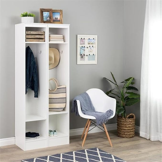 Prepac Narrow Coat Rack Freestanding Hall Tree with 3 Hooks, Entryway Furniture for Coat & Shoe Storage, Entryway Organization with Adjustable Shelf, 14.75"W x 72.5"H x 15.5"D, Set of 2, White