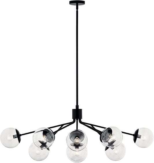 KICHLER Silvarious 12-Light Linear Convertible Chandelier, Soft Modern Light with Clear Glass in Black, for Dining Room or Living Room (17.75" x 26.75" x 48"), 52703BKCLR