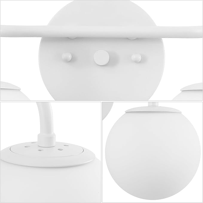 JONATHAN Y JYL3535D Louis Parisian Globe 15" 2-Light Metal/Frosted Glass Modern Contemporary LED Vanity Light Midcentury, Glam, Transitional, Bathroom, Powder Room, Dressing Room, Bedroom, White