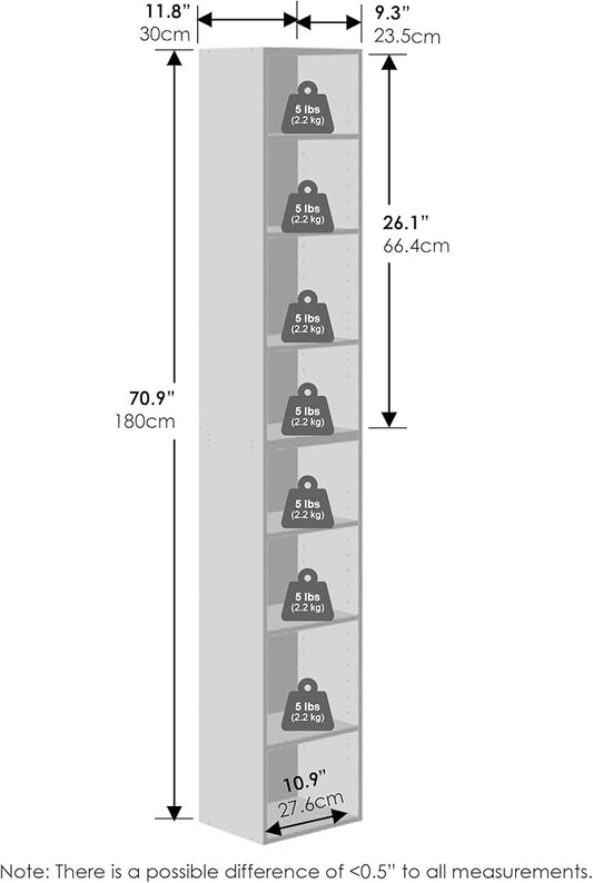 Furinno PASIR 8-Tier Closet Organizers and Storage, Open Shelf, Storage Organizer, 12-Inch Width, for Closet, Bedroom, Blackwood