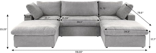 Cloud Modular Sectional Sofa Couch,120.45" U Shaped Convertible Couches with Storage Ottoman for Living Room,Minimalist Deep Sofa Couches,Sofa Covers Washable&Replaceable