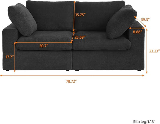 WJShome Love Seat Sofas,80.3" Down Filled Modular Sectional Sofas for Living Room,Cushion Covers Removable, Customizable Modular Sectional Couch for Apartment(Black)