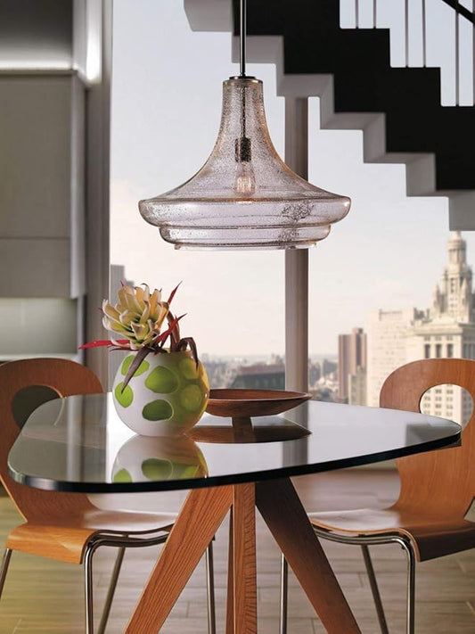 Kichler Everly 11.25" 1 Light Trumpet Pendant Clear Seeded Glass Brushed Nickel