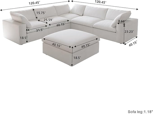 Cloud Modular Sectional Sofa Couch,Oversized Couch 6 Seater for Living Room,160.6" V Shaped Convertible Couches with Storage Ottoman, Covers Washable&Replaceable,White