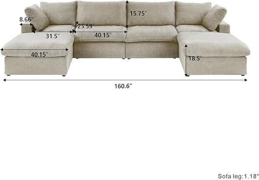 Cloud Couch Modular Sectional Sofa,160.6" Down Filled Couches with Storage Ottoman,Modern U Shaped Couch 6 Seater,Khkai Convertible Sectional Sofa for Living Room,Covers Removable & Washable