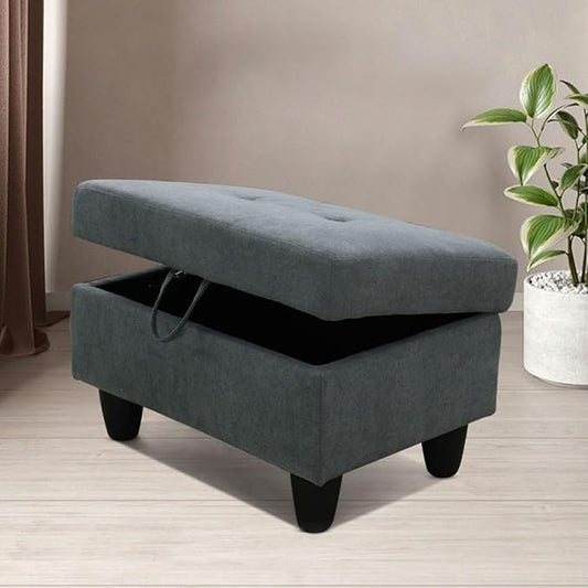 Ottoman Storage Ottoman Bench Flannel Footrest Footstool with Hinged Lid for Living Room, Bedroom, Entryway, Dark Grey, 28.5"X19"X17.5"