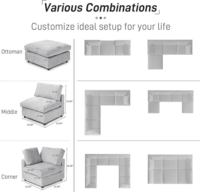 Cloud Couch Modular Sectional Sofa,100.5" U Shaped Couch, Oversized Convertible Wide Seater,3 Seater with 2 Ottomans for Living Room Set, Covers Washable&,Gray