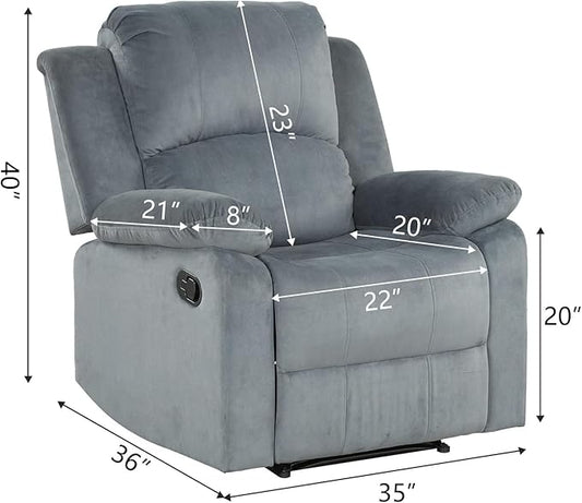 CANMOV Manual Recliner Chair Set of 2, Soft Fabric Overstuffed Recliner Single Sofa Chair for Living Room, Heavy Duty and Safety Reclining Mechanism (Blue Grey)