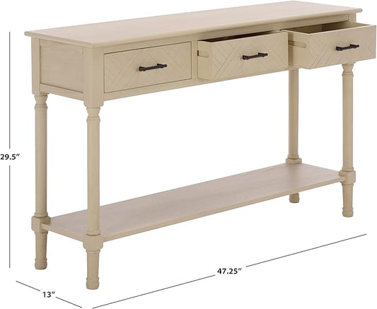 SAFAVIEH Home Collection - Peyton Sand Console Table with 3 Drawers and 1 Shelf, Farmhouse Accent Entryway Table (CNS5705F)