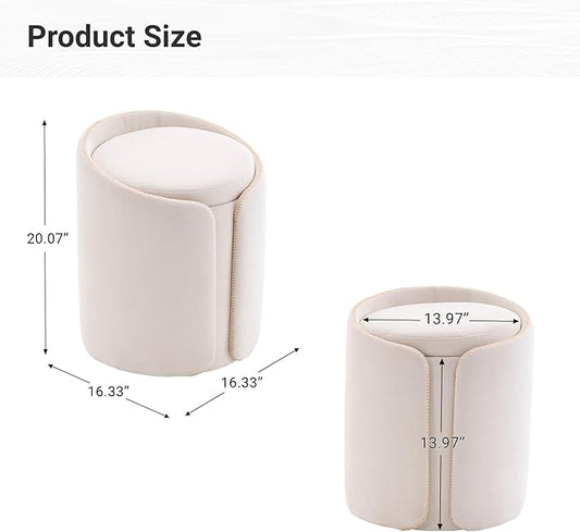 Swivel Vanity Stool with Gold Base Comfy Vanity Chair Modern Round Stool for Makeup Vanity Ottoman Foot Rest for Bedroom livingroom, Beige