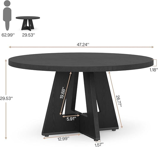 Tribesigns Farmhouse Dining Table, 47 Inch Round Dinner Table for 4 (Black)
