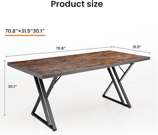 70.9Inch Office Desk, Executive Office Desk,Modern Industrial Style, Z-Shaped Table Legs, Country Black Wood Grain Top, for Home Office, Study, Conference (Iron Wood)