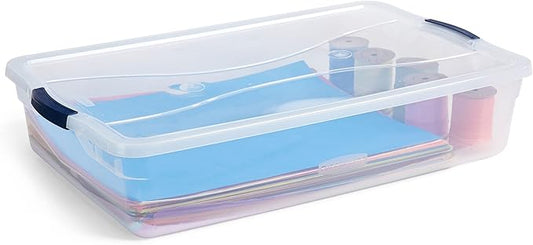 Rubbermaid Cleverstore 42 Quart Stackable Plastic Storage Bin with Lids for Garage, Closet, and Classroom, Clear, 4 Pack