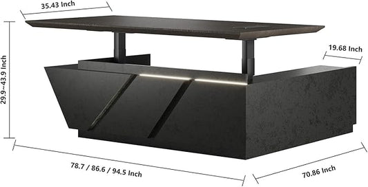 86.6" Adjustable Height L-Shaped Executive Desk with LED Light Strip - Black Inverted Trapezoid Design, Includes Storage Cabinet with Drawers & Doors, Ergonomic Standing Office Desk for Home & Office