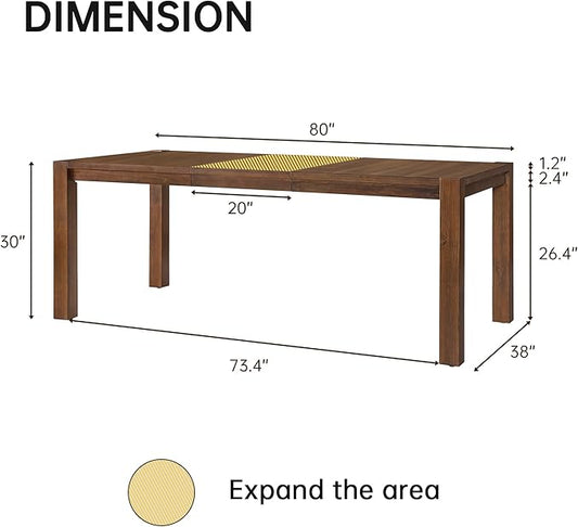 60"-80" Extendable Dining Table, Modern Rectangular Wood Kitchen Table, Farmhouse Expandable Dinner Table, Traditional Large Extension Meeting Desk for Dining Room, Living Room, Walnut