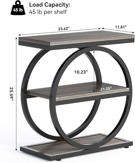LITTLE TREE End Table, 3-Tier Side Table, Slim Sofa Side Table for Living Room, Tall Bedside Table Nightstand for Bedroom, Grey and Black