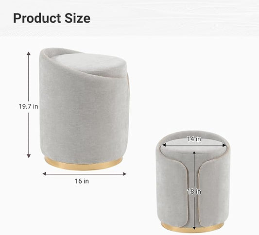 Swivel Vanity Stool with Gold Base Comfy Vanity Chair Modern Round Stool for Makeup Vanity Ottoman Foot Rest for Bedroom livingroom (Light Gray)