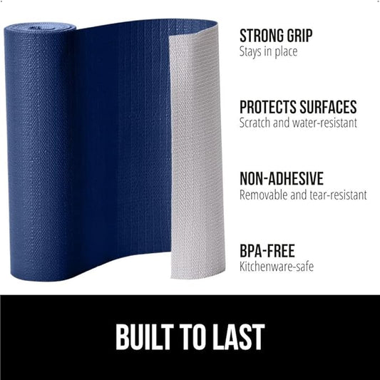 GORILLA GRIP Slip Resistant Drawer and Shelf Liner 2 Pack, Non Adhesive Water Resistant, Easy Clean and Trim, Smooth Surface Liners for Kitchen Cabinet, Shelves, Drawers, Pantry, 12 in x 20 FT, Navy