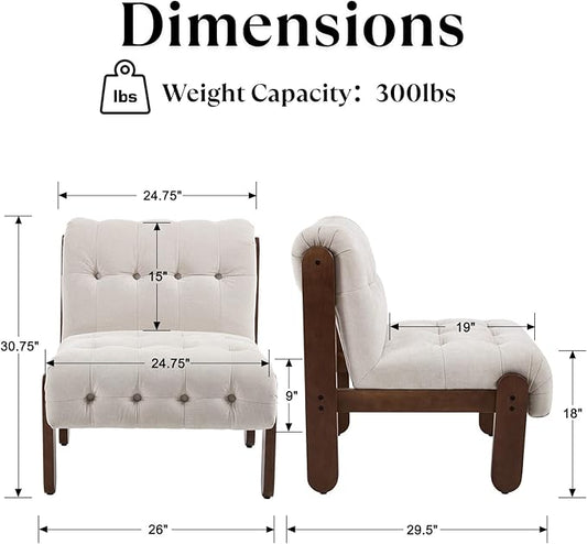 HEAH-YO Accent Chair Set of 1,Modern Vintage Living Room Chair for Bedroom with Button Tufted Back and Wood Legs,Upholstered Comfy Reading Chair for Makeup Vanity Cafe,Chenille Beige
