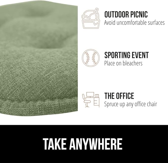 GORILLA GRIP Slip Resistant Tufted Chair Cushions, No Ties Required, Memory Foam Pads for Dining Room Kitchen Table, Office, Rocking Chairs, Plush Seat Cushion Pad, Home Decor, Set of 4, 16x17, Sage