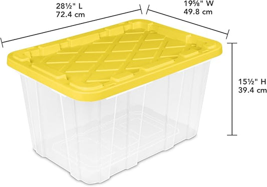 Sterilite 8-Pack 27 Gallon Industrial Tote, Clear Plastic Storage Container Bins with Yellow Lids - Heavy-Duty Organizing Containers for Closet, Bathroom, and Office