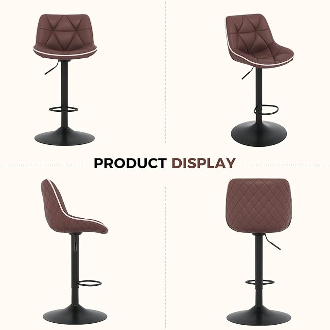 Nalupatio Bar Stools Set of 4, Adjustable Swivel Counter Height Bar Stools with Back, Armless Modern Barstools for Kitchen Island & Home Bar, Upholstered Seat,(Brown)