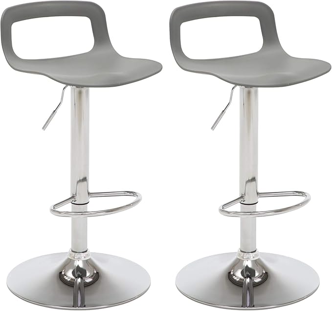 NOBPEINT Contemporary Chrome Air Lift Adjustable Swivel Bar Stool, Set of 2, Gray