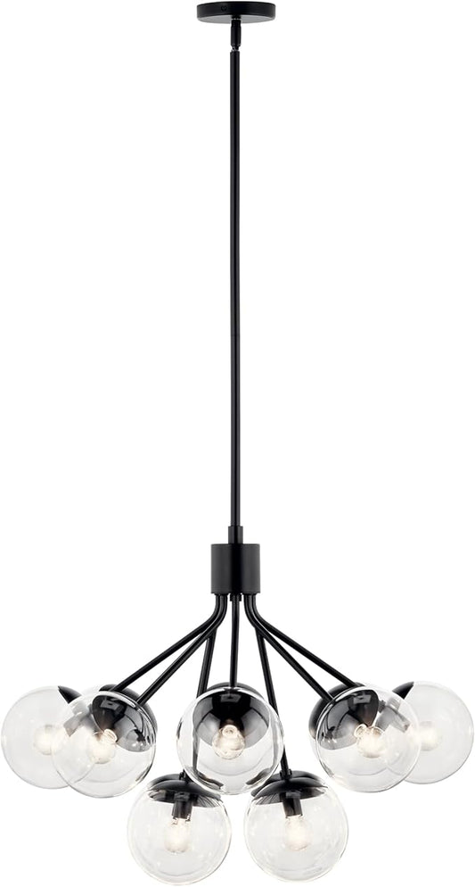 KICHLER Silvarious 12-Light Convertible Chandelier, Soft Modern Light with Clear Glass in Black, for Dining Room, Living Room, Bedroom or Foyer (22.25" x 30"), 52701BKCLR