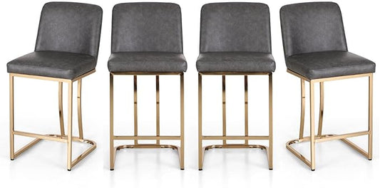 Sophia & William Counter Height Bar Stools Set of 4, Gold Bar Stools for Kitchen Island, Modern PU Leather Counter Stools,Grey & Gold