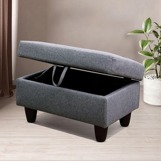Ottoman Storage Ottoman Bench Linen Footrest Footstool with Hinged Lid for Living Room, Bedroom, Entryway, Black Grey-1, 28.5"X19"X17.5"