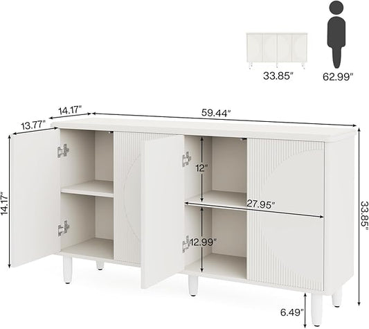 Tribesigns Buffet Cabinet Sideboard with Storage, 59.4-Inch White Storage Cabinet Modern Sideboard Buffet Table with Doors for Living Room Kitchen Dining Room