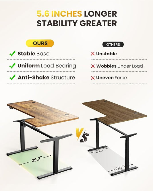 L-Shaped Standing Desk - 55 Inch Adjustable Corner Desk, Electric Sit-Stand Computer Table with Memory Controller for Home Office