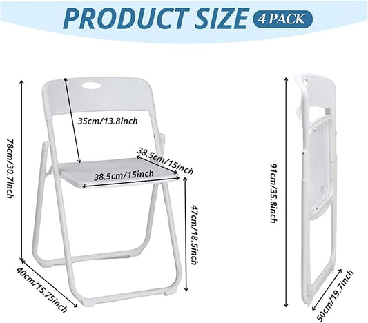 Karl home 4 Pcs Folding Chair, 300LBS Lightweight Foldable Plastic Chair, Reinforced Metal Frame Easy to Fold & Store for Indoor & Outdoor, Wedding, Party, Meeting Room, Patio and Garden, White