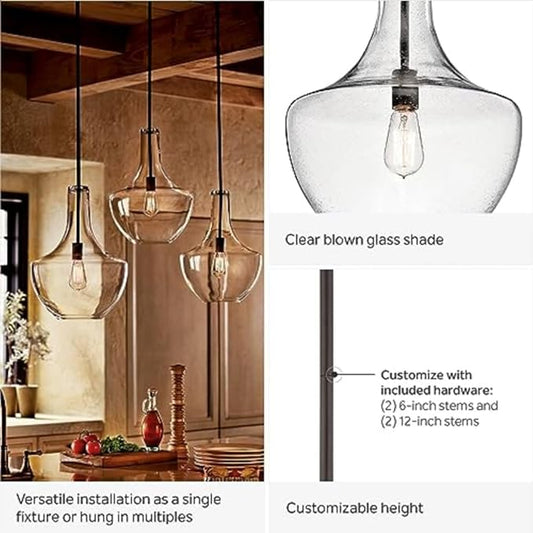 KICHLER Everly 19.75" 1 Light Bell Pendant Clear Glass Chrome