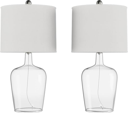 Lavish Home Glass Cloche Table Lamps – Set of 2 Modern Farmhouse Accent Lights with LED Bulbs – Home Décor for Bedroom, Living Room, or Office