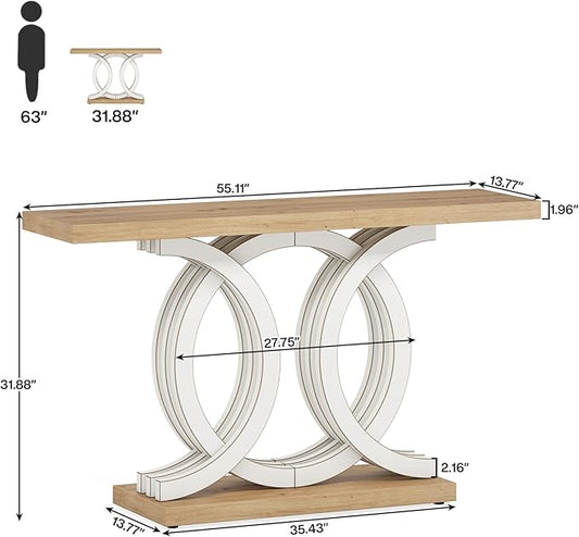 Tribesigns 55 in Console Table with Geometric Base, Modern Hallway Table, Wooden Entryway Table, Foyer Sofa Table, Unique Long Accent Table for Decoration and Organization (White) Brand