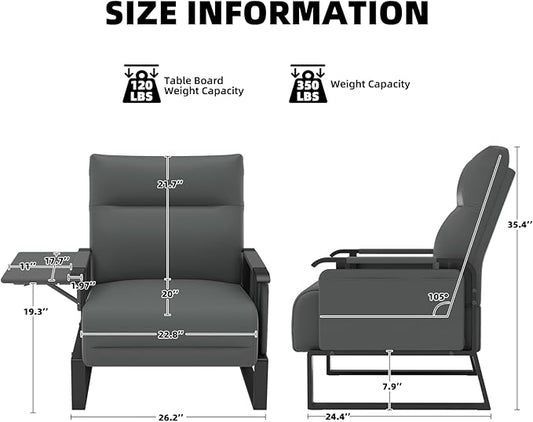 Upholstered Accent Chairs Set of 2, Modern Faux Leather Sofa Chairs with Foldable Side Tray Table & Storage Pocket, Small Accent Sofas for Living Room, Bedroom, Gray