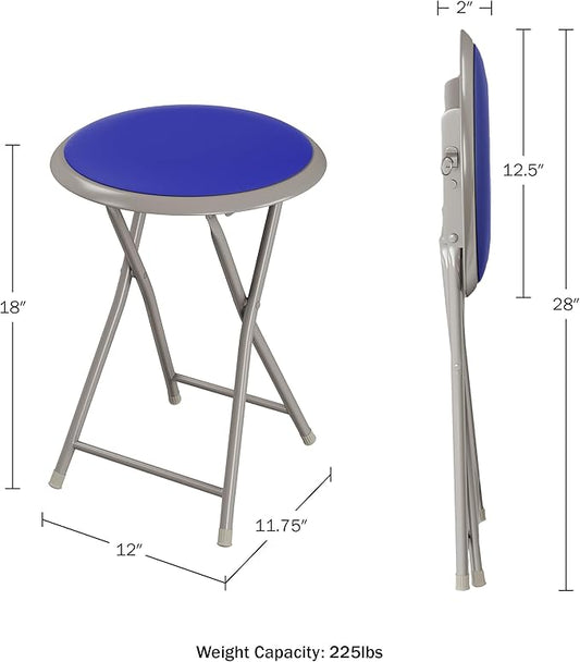 Lavish Home Folding Stool Set - Set of Four 18-Inch Stools with 225lb Capacity for Kitchen, Dorm, or Rec Room - Portable Stools for Adults (Blue)