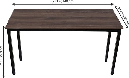 55 inch Large Computer Desk Wood, Modern Simple Style Desk for Home Office, Bedroom, Study Student Writing Desk, Small Spaces, Black Metal Frame, Walnut Top