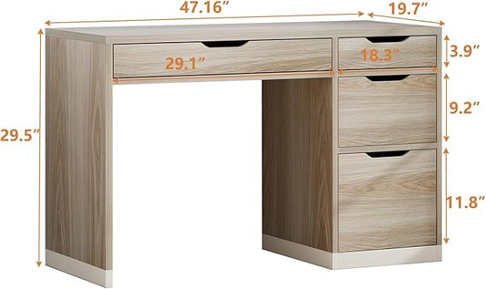 48 Inch Small Desk with Drawers, Computer Desk with Storage File Cabinet for Bedroom, Office Desk with Storage for Small Space, Walnut