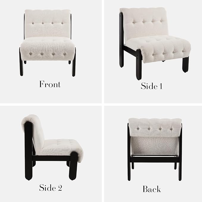 HEAH-YO Accent Chair Set of 1,Modern Vintage Living Room Chair for Bedroom with Button Tufted Back and Wood Legs,Upholstered Comfy Reading Chair for Makeup Vanity Cafe,Linen Beige